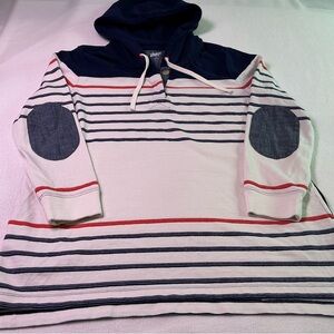 Lands' End  nautical Navy/white Hooded Pullover size large pockets